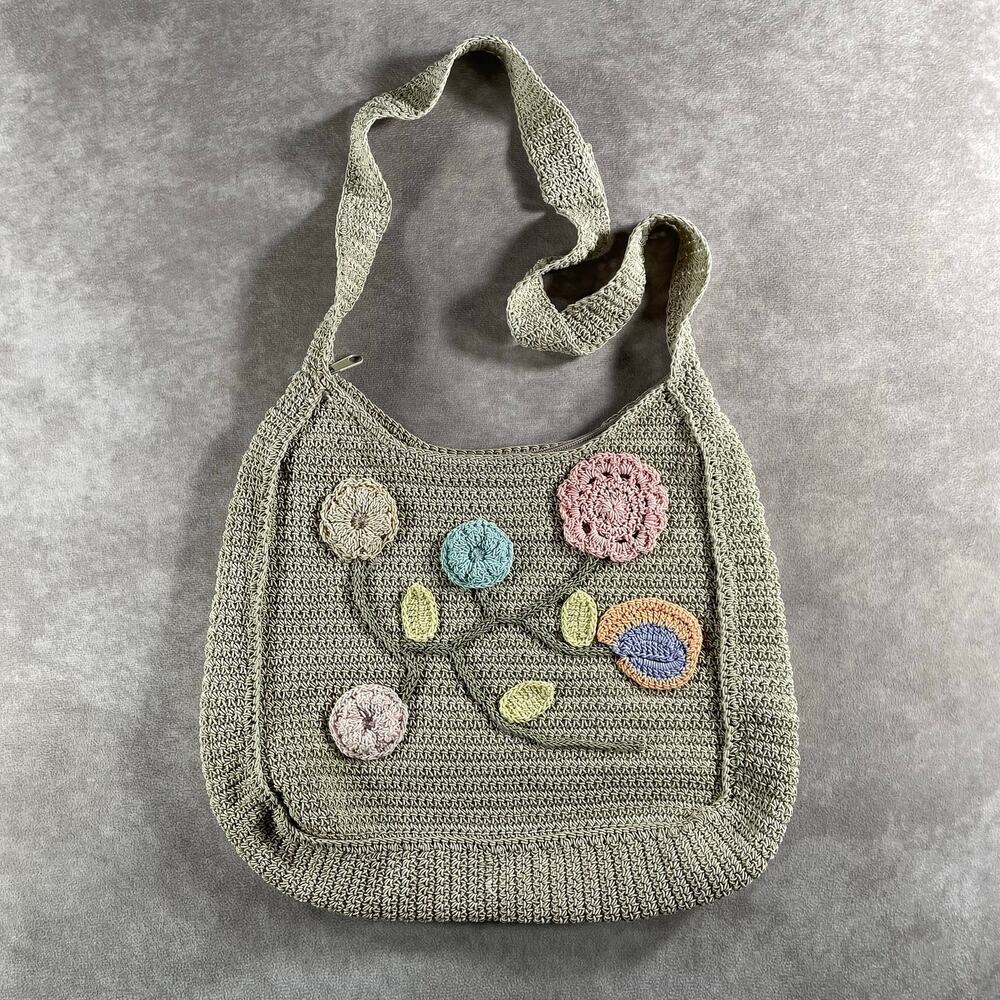 Vintage Y2K 90’s Hand Knit Handmade Flower Side Bag